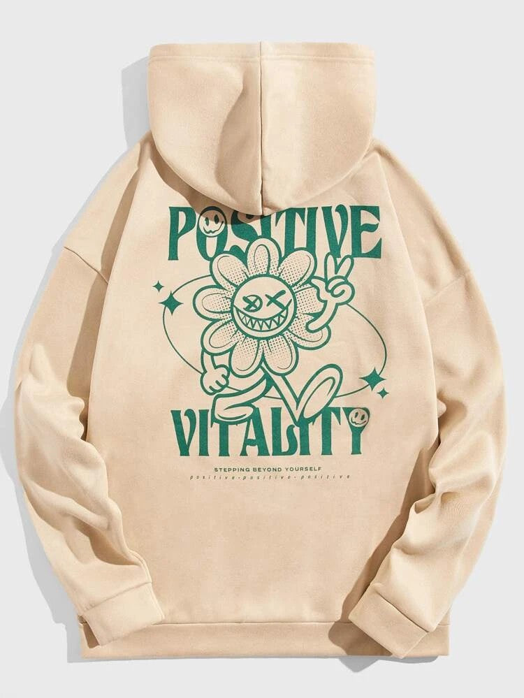 Slogan & Cartoon Graphic Hoodie