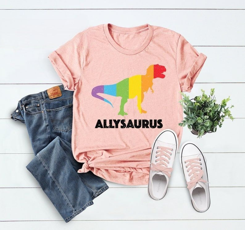 Dinosaur in Rainbow Flag T-shirt