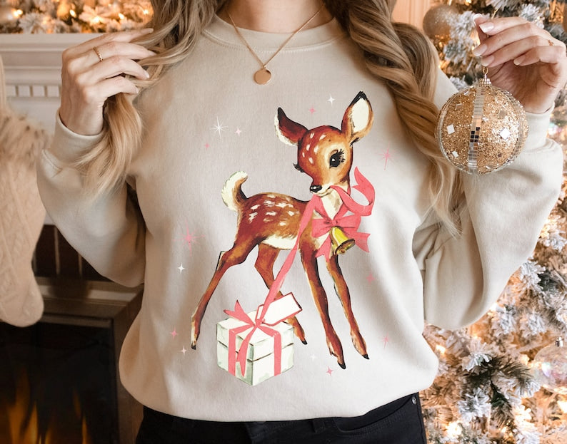 Retro Reindeer Pink Christmas Sweatshirt