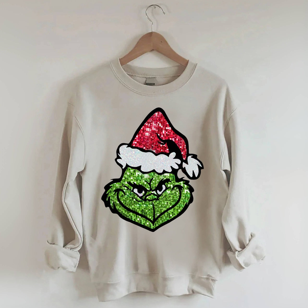 Sequin Christmas Face Print Sweatshirt